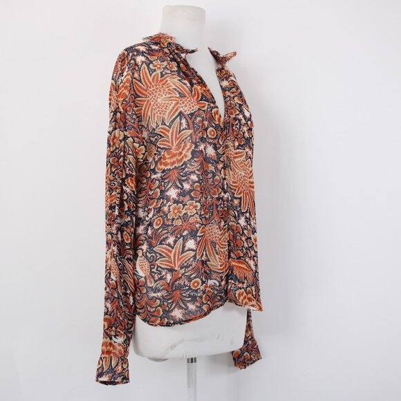 Pilcro Top Sz S Orange Multi Color Collared Buttons Lined 100% Poly Viscose Top - Picture 5 of 13